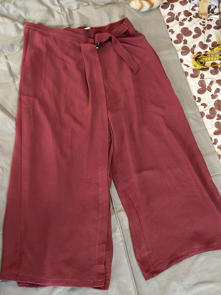 Maroon Culottes with Tie Belt