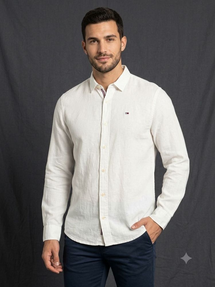 Tommy Hilfiger Men's White Linen Shirt