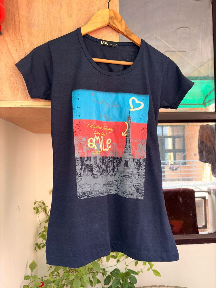 Navy Blue Eiffel Tower Graphic T-Shirt