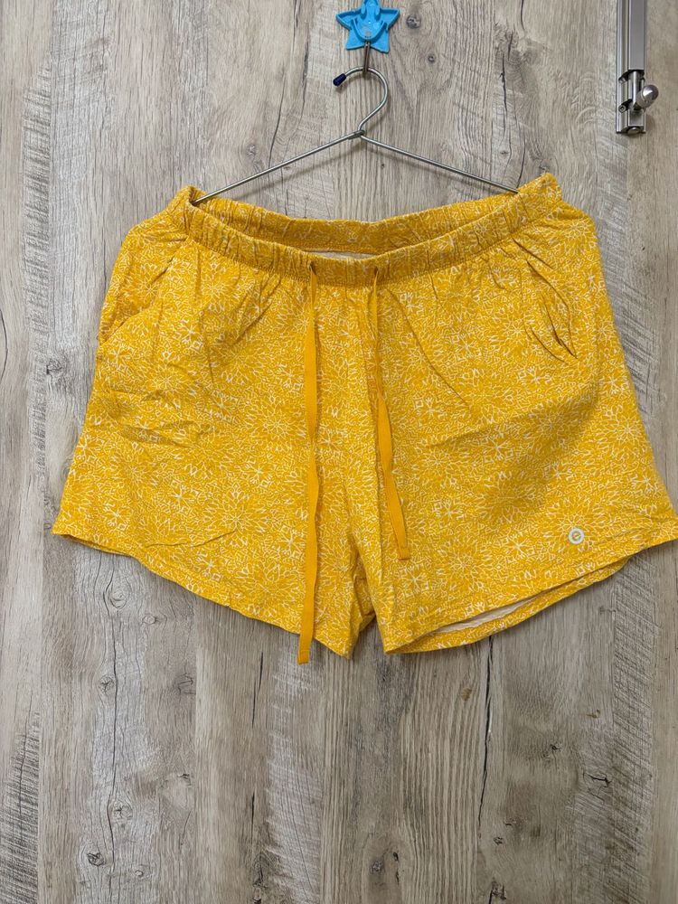 Yellow Printed Drawstring Shorts