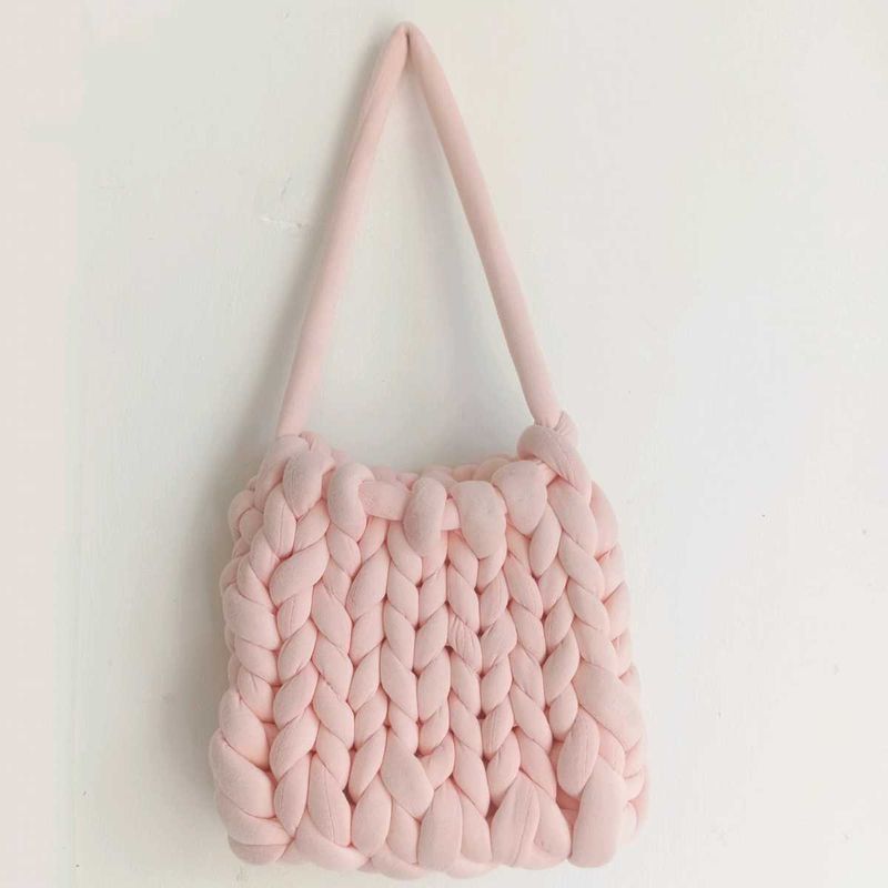Handmade Chunky Knit Pink Tote Bag