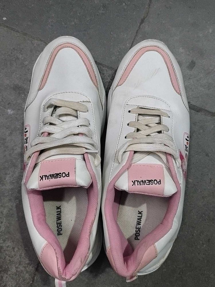 White &amp; Pink Posewalk Sneakers
