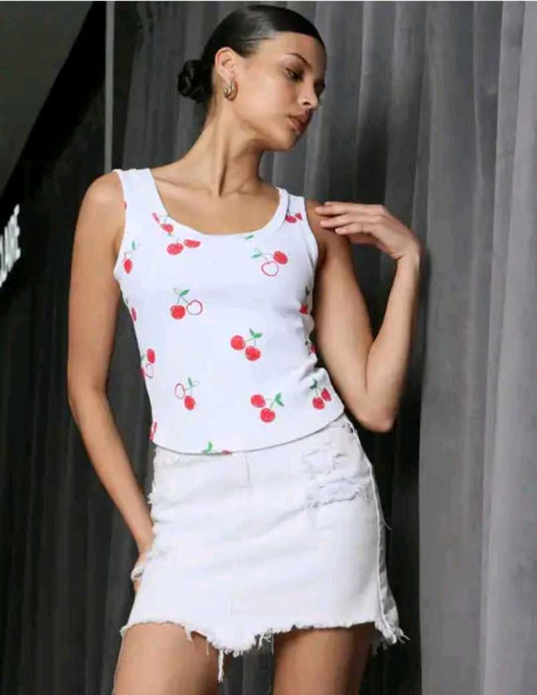 SheinWhite Cherry Print Tank Top