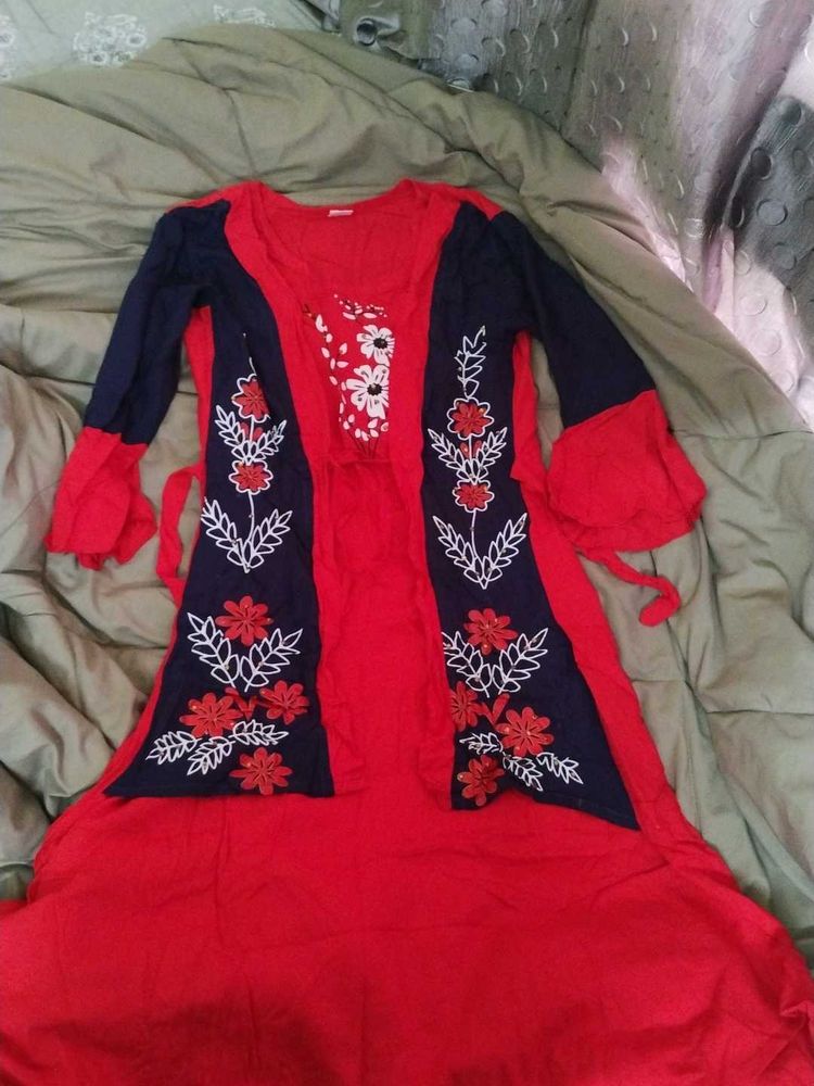 Red Dress with Floral Embroidery