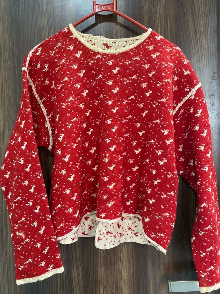 Cozy Red &amp; White Patterned Sweater