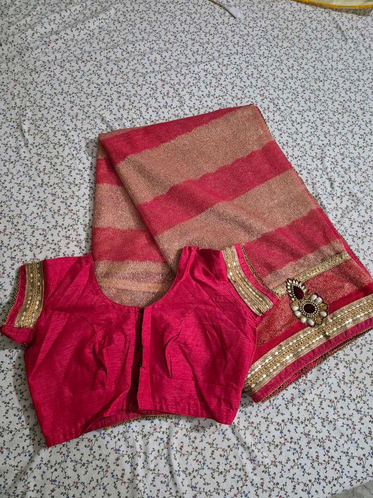 Beautiful Pink and Gold Saree with blouse