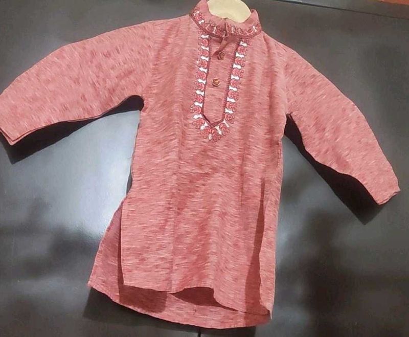 Pink Kurta White Pajami Set For 6-9 Month Baby
