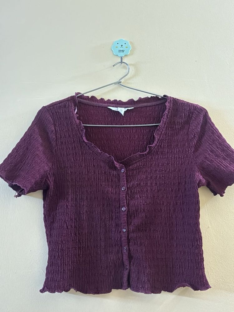 Chic Plum Textured Button-Up Top