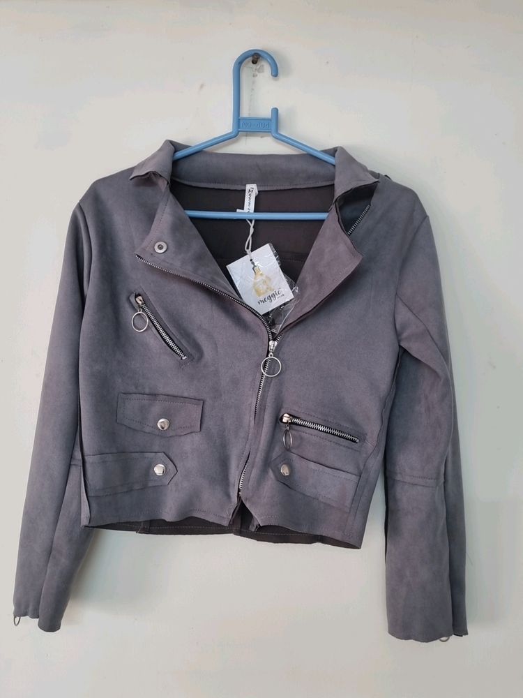 Gray Suede Moto Jacket