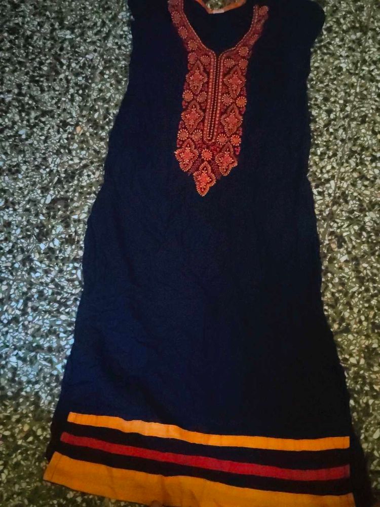 Navy Blue Embroidered Kurta