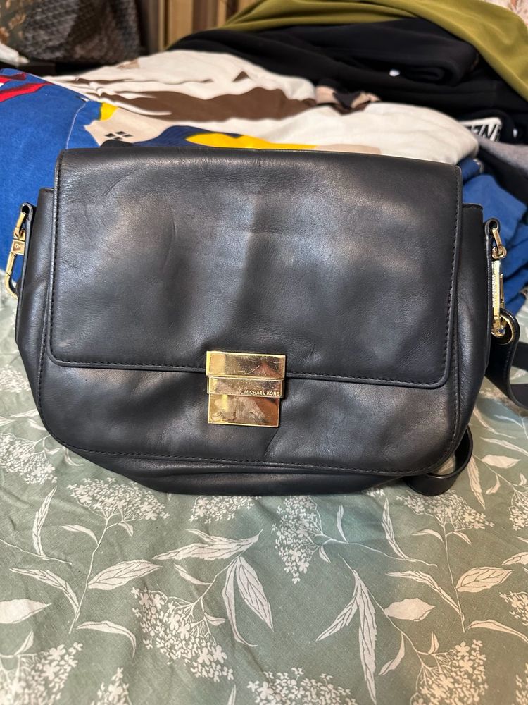 Auth Michael Kors Black Flap Cross Body Bag