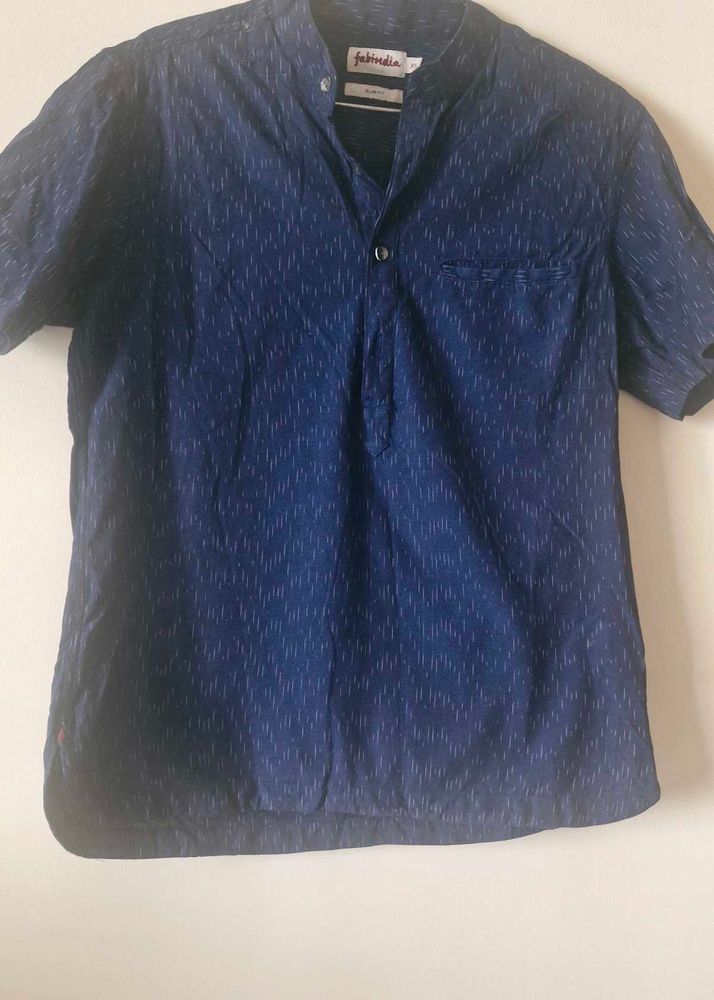 Men's Blue Printed Kurta