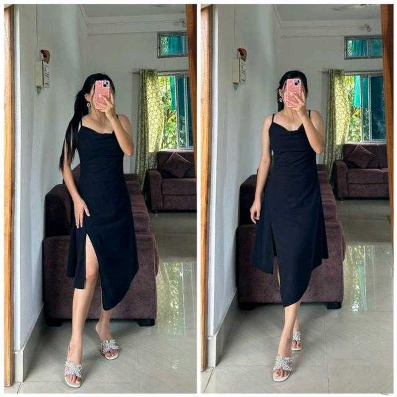 Sleek Black Midi Slip Dress