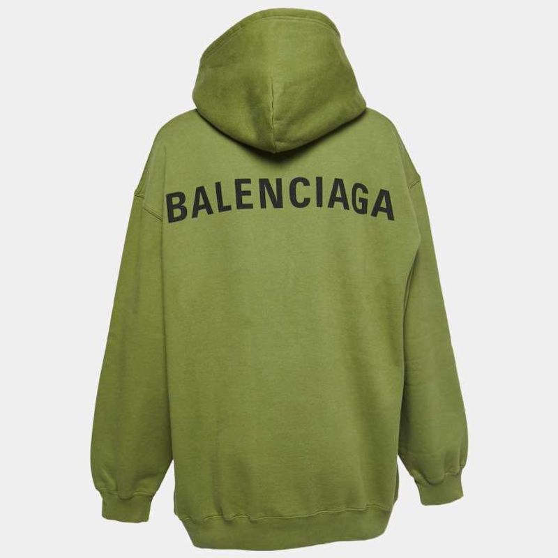 Balenciaga Green Logo Printed Cotton Hoodie