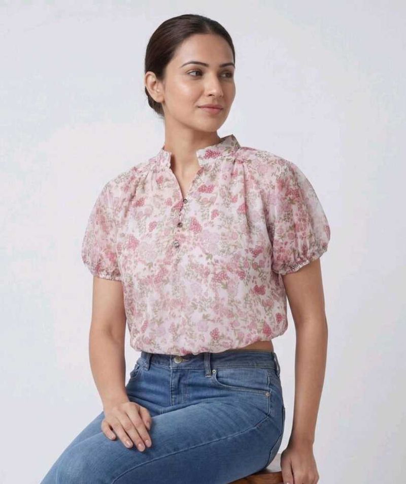 Pink High Neck Casual Top
