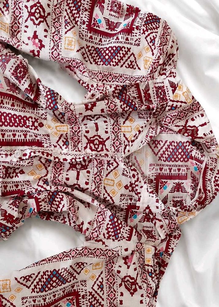 Boho Print Button-Up Shirt