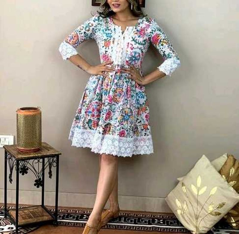 Boho Floral Lace Trim Mini Dress