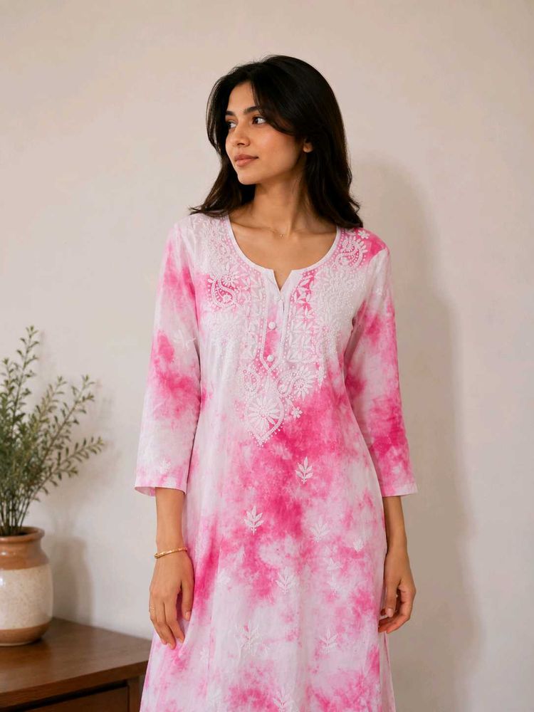 Unused Chikankari Kurta - Pink Tie-Dye