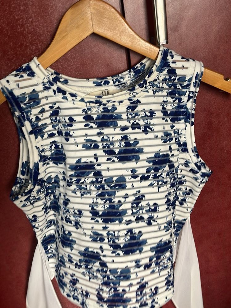Blue Floral Striped Sleeveless Top