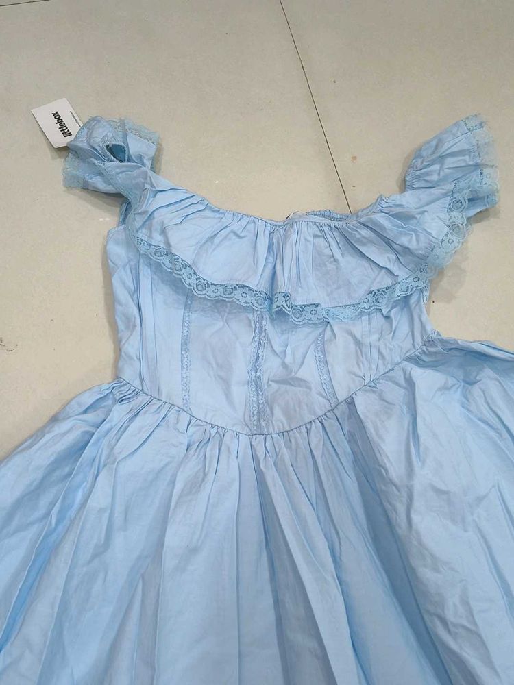 Light Blue Ruffled Off-Shoulder Dress