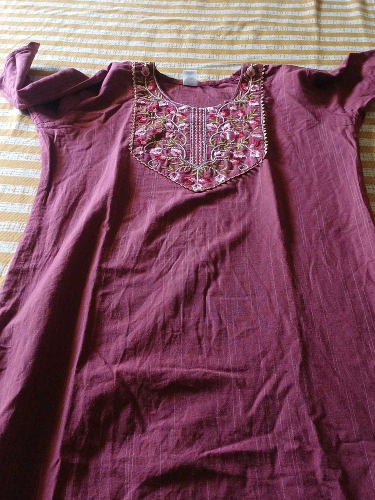 Embroidered Maroon Kurta,pant and dupatta