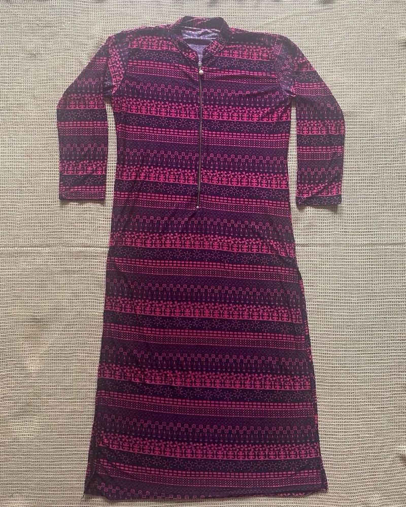 Purple and Pink Patterned Stretchable Kurta