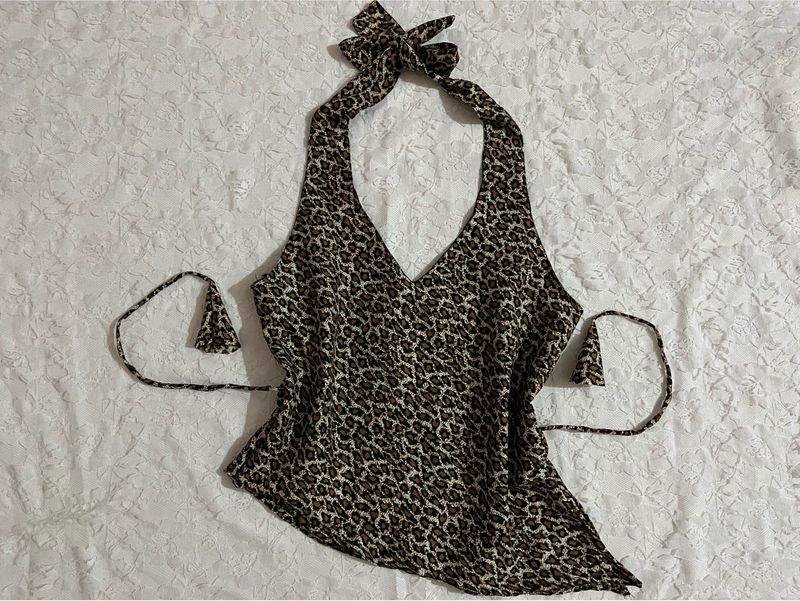 y2k Leopard Print asymmetrical Halter Top