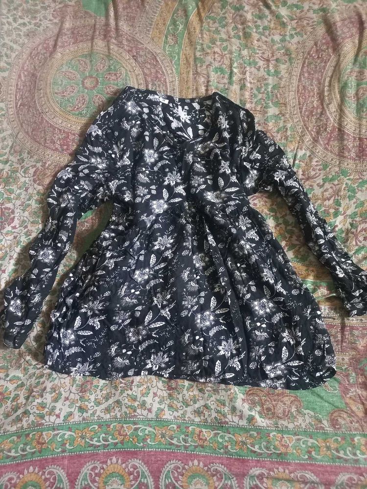 Black Floral Print Kurta