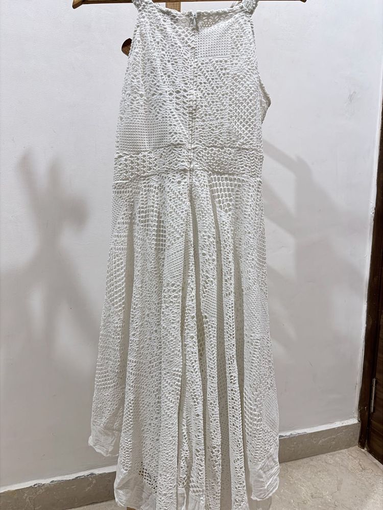Elegant White Crochet Maxi Dress