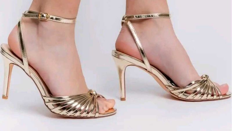 Golden Strappy Heeled Sandals