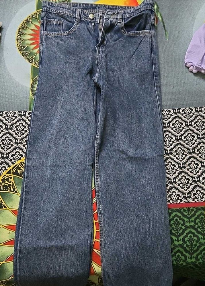 Classic Blue Denim Wide Leg Jeans