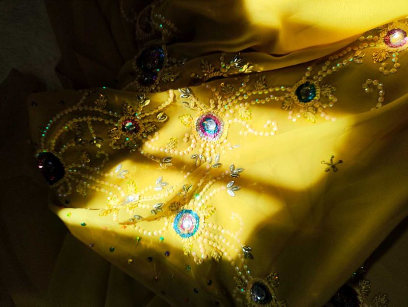Vibrant Yellow Embroidered Saree