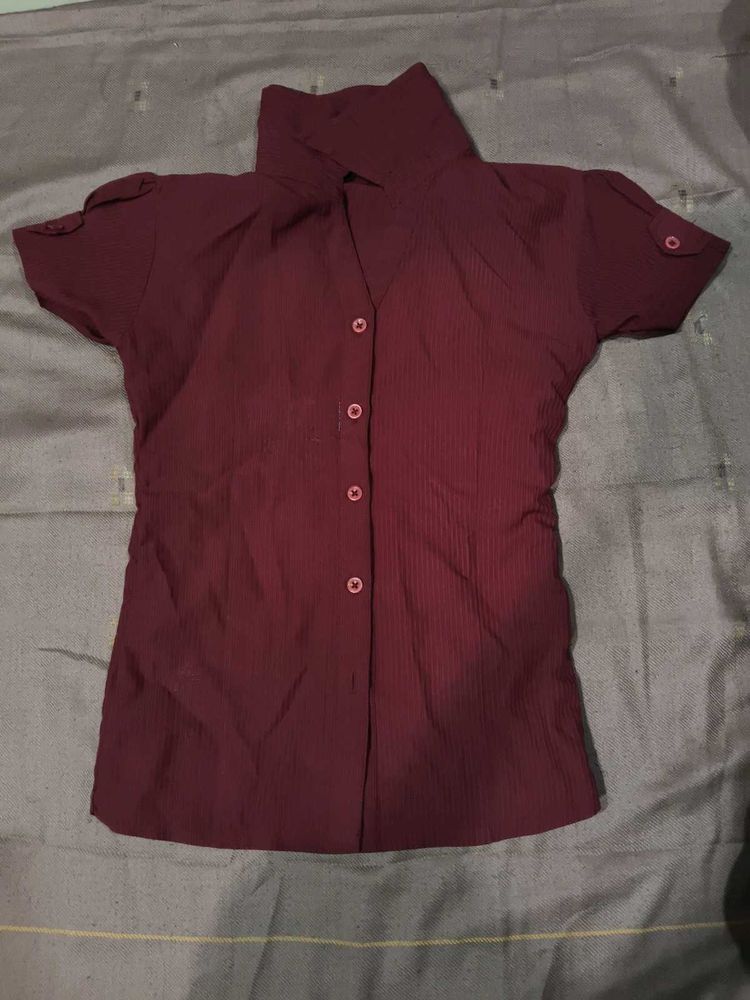 Fitted Maroon Button-Down Shirt