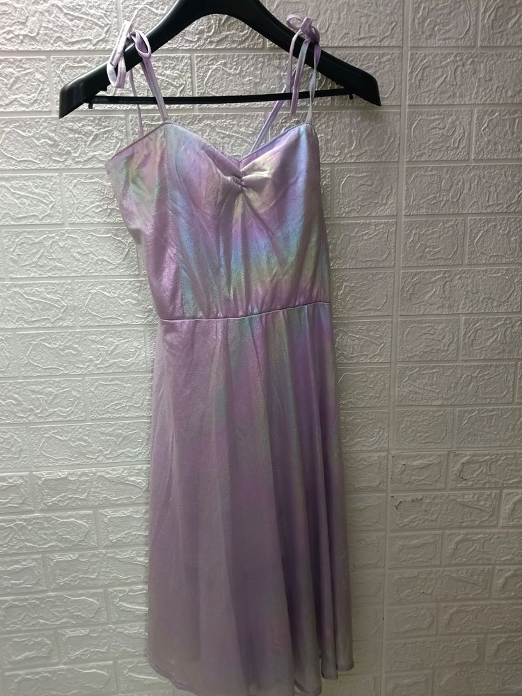 Shimmery Lavender One Piece Dress With Strips