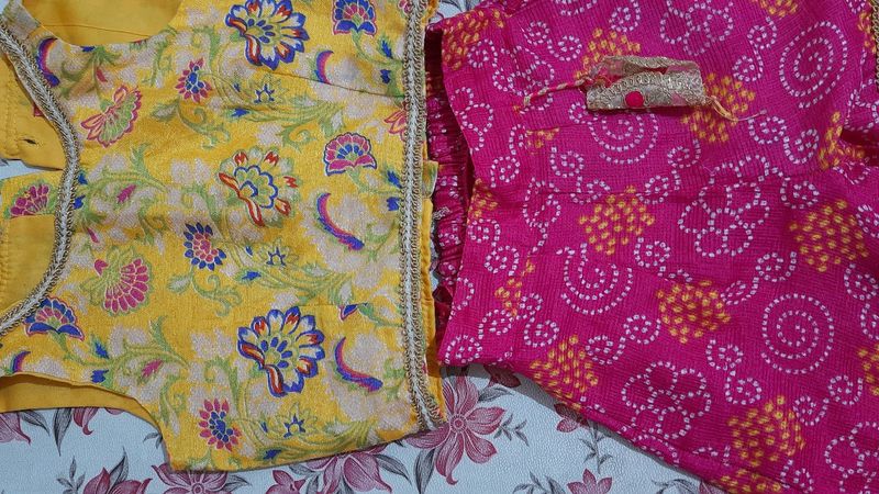 Girls Magenta Floral Embroidered Top With Sharara