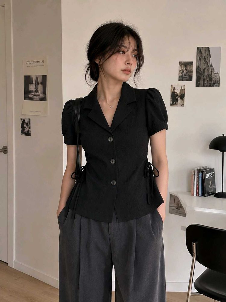 Black Korean casual top