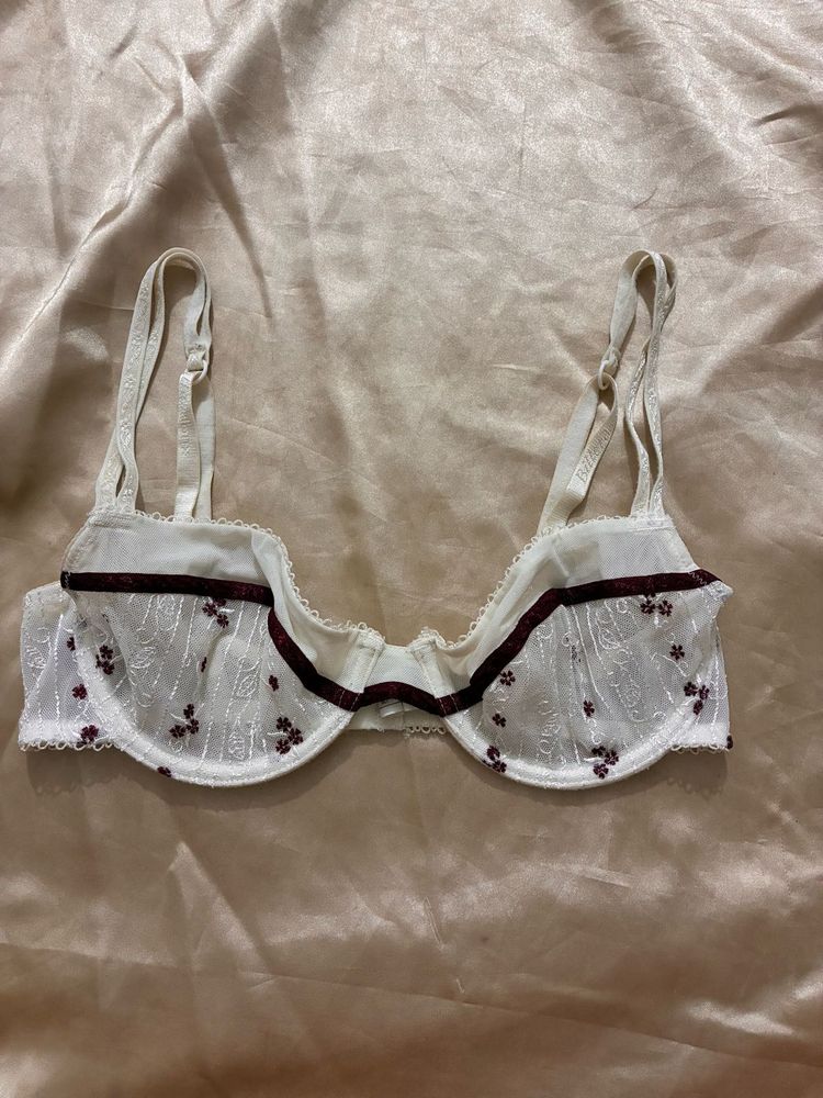 Elegant White Embroidered Bra