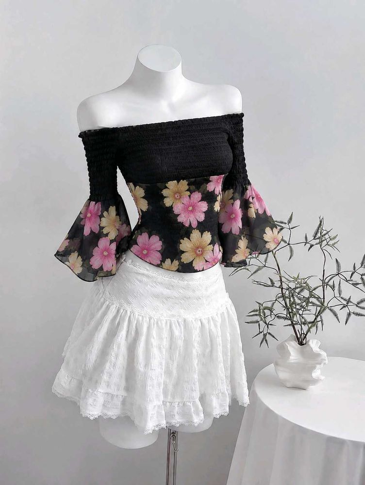 Off-Shoulder Floral Print Top