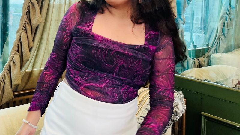Stylish Purple Swirl Mesh Top