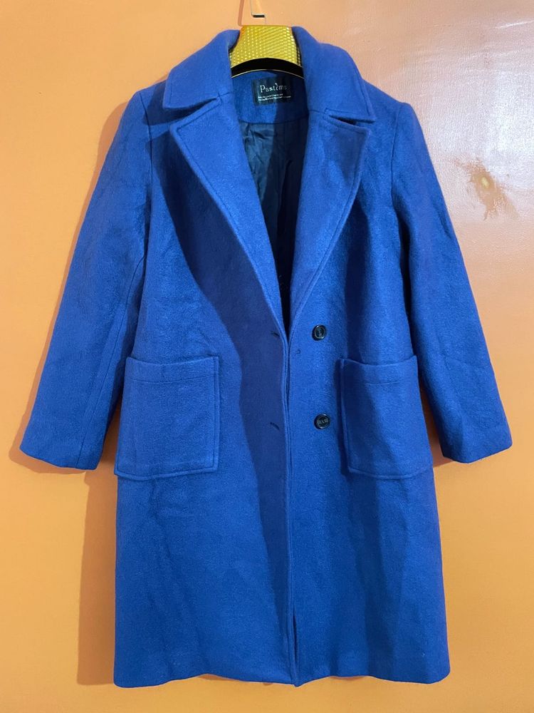 Vibrant Blue Wool Blend Coat Length-39 inches