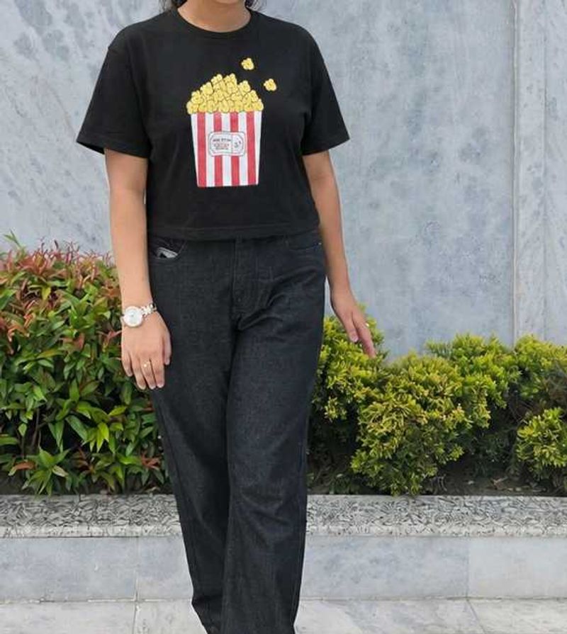 Popcorn Graphic Black T-Shirt