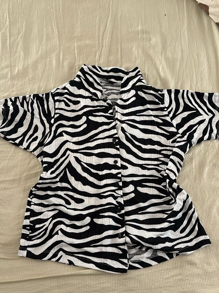 Zebra Print Button Down Shirt