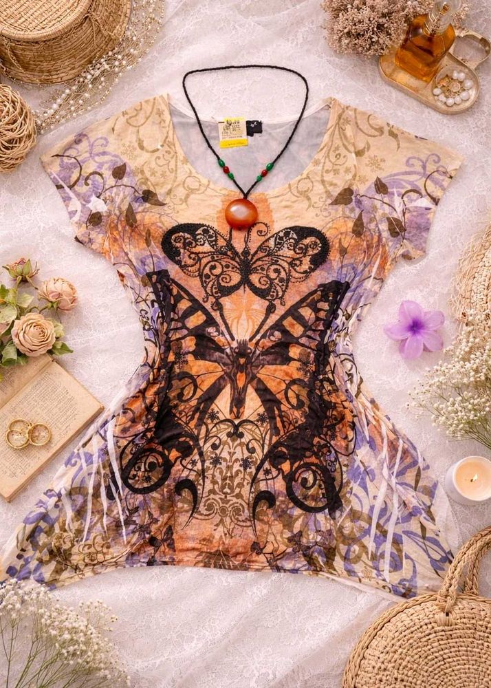 Bohemian Butterfly Print Tunic Top