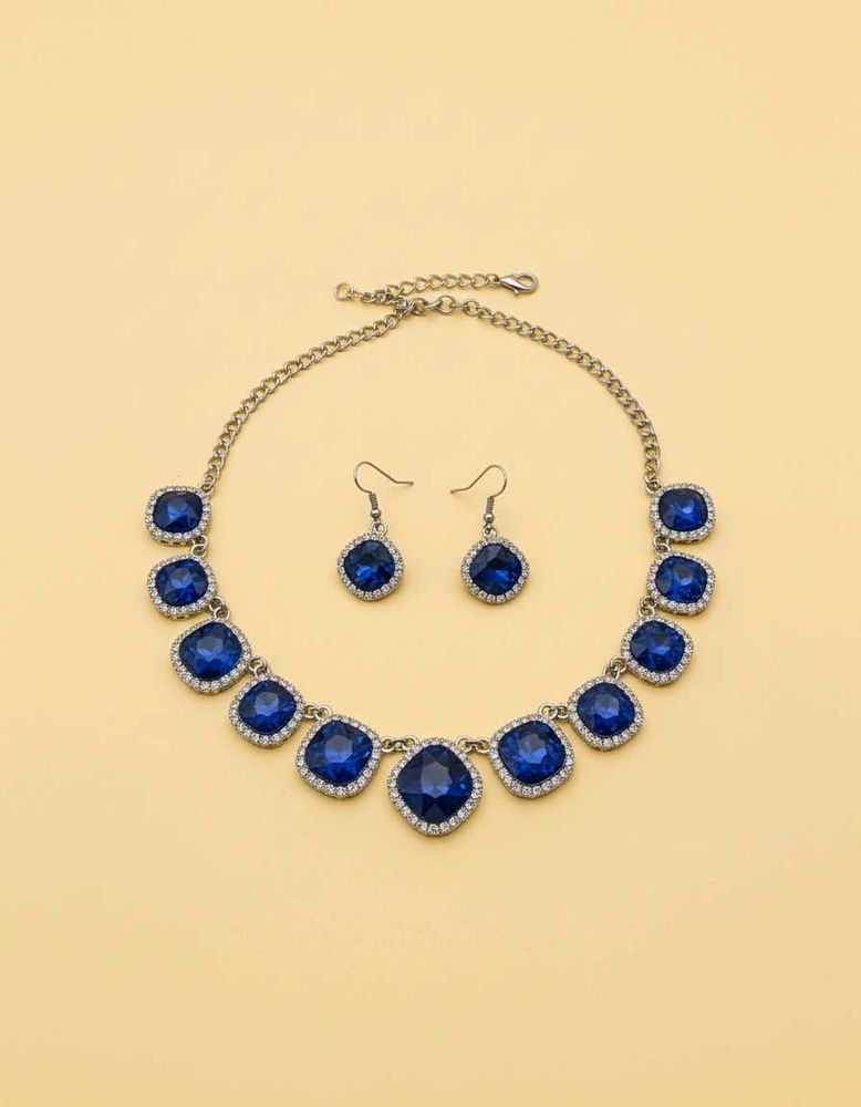 Elegant Blue Gemstone Necklace &amp; Earring Set