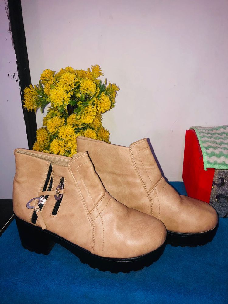 Tan Ankle Boots with Block Heel