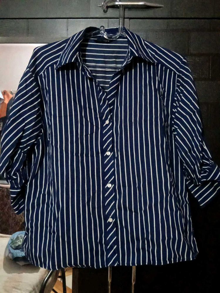 ZARA Classic Navy &amp; White Striped Shirt