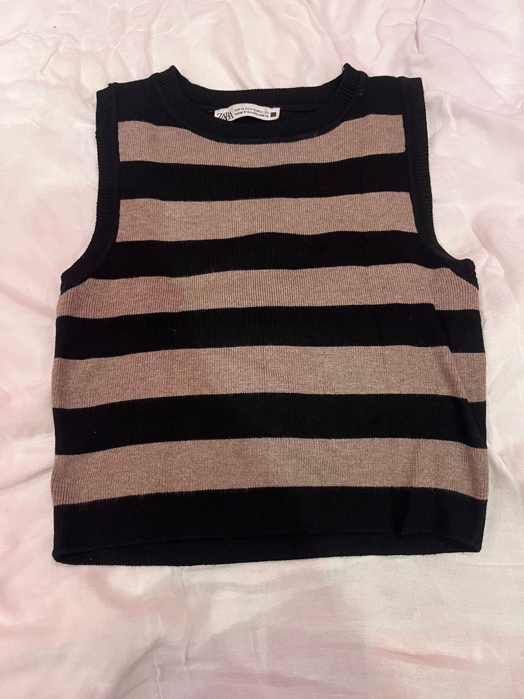 Zara Striped Sleeveless Knit Top