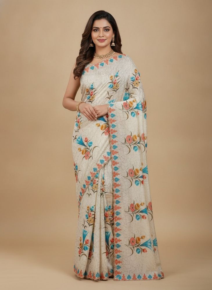 Elegant Floral Print with cut work embroidery Sare