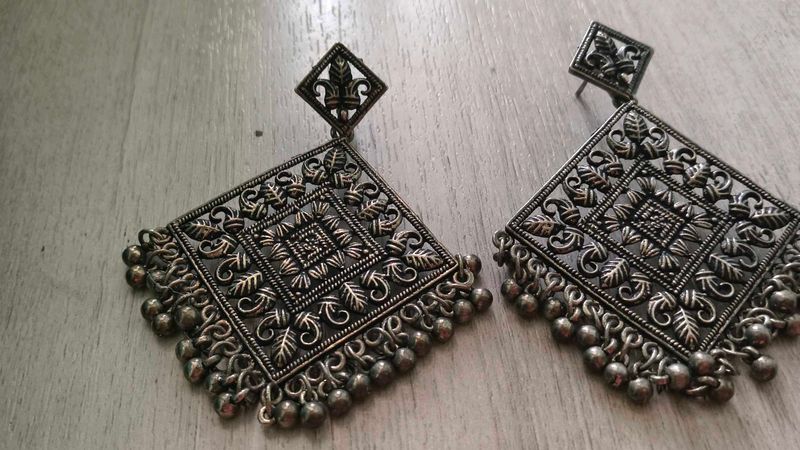 Statement Silver Tone Drop Earrings