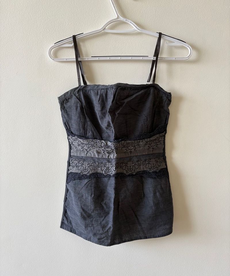 Chic Grey Lace Trim Cami Top